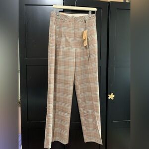 Scotch & Soda Plaid Trousers Brown Cream wool eclectic grandpa wide leg NWT